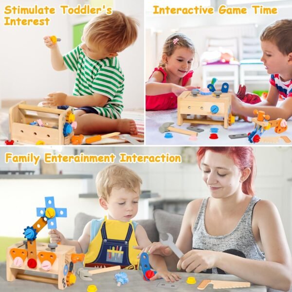 TONZE Kids Tool Set with Apron, Wooden Toddler Tool Bench Box Montessori Toys for 2 3 4 Year Old Boys Girls, 39 PCS Educational Construction Toys Pretend Play Toddler Toys 3 4 5 Year Old Birthday Gift 8 81cCbNf0VaL. AC SL1500