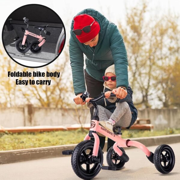 YGJT 3 in 1 Tricycle for Toddlers Age 2-5 Years Old, Folding Kids Balance Bike with Adjustable Seat and Removable Pedal, Toddler Bike Ride-on Toys for Infant, Gifts for Baby Girls Birthday(Pink) 3 81f+QtBYcML. AC SL1500
