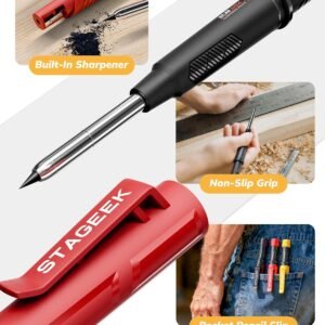 2 Pack Carpenter Pencils with Sharpener, Mechanical Carpenter Pencils with 38 Refills, construction pencil heavy duty Woodworking Tools, Deep Hole Long Nib Marker Pens for Architect Marking - Image 5