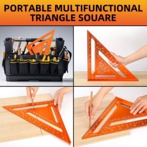 Aluminum 12 Inch Rafter Square, Carpenter Measuring Layout Tool, Alloy Metal Triangle Ruler Imperial Protractor for Woodworking and Carpentry - Orange - Image 7