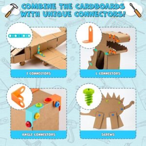 196 PCS Cardboard Cutter for Kids, Reusable Safe Cardboard Tools for Kids with Box, Gloves, Screws, Connectors, Screwdrivers, Saws, Educational Toys for 5 6 7 8 Year Old, Birthday Gift for Boys Girls - Image 7