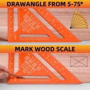 Aluminum 12 Inch Rafter Square, Carpenter Measuring Layout Tool, Alloy Metal Triangle Ruler Imperial Protractor for Woodworking and Carpentry - Orange - Image 5
