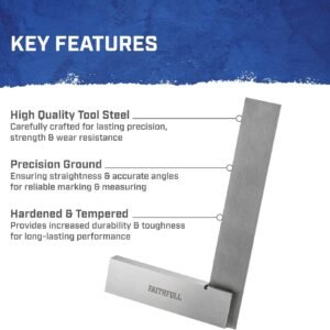 Faithfull Engineers Steel Try Square 100mm (4in) – Precision Ground, Hardened Steel Blade, Accurate Marking, Measuring & Layout Tool for Metalworking & Woodworking - Image 5