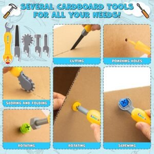 196 PCS Cardboard Cutter for Kids, Reusable Safe Cardboard Tools for Kids with Box, Gloves, Screws, Connectors, Screwdrivers, Saws, Educational Toys for 5 6 7 8 Year Old, Birthday Gift for Boys Girls - Image 8