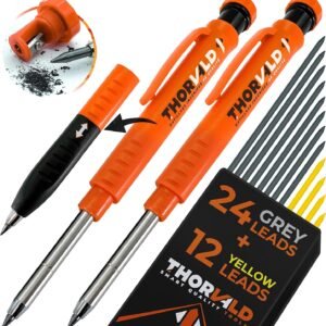 THORVALD 2 Carpenter Pencils Set for Construction - Incl. 38 Leads + Sharpener + Finger Grip - Solid Mechanical Pencils with Fine Point/Best Marking tools Construction/Carpenters/Scriber 10 THORVALD 2 Carpenter Pencils Set for Construction - Incl. 38 Leads + Sharpener + Finger Grip - Solid Mechanical Pencils with Fine Point/Best Marking tools Construction/Carpenters/Scriber - Image 2