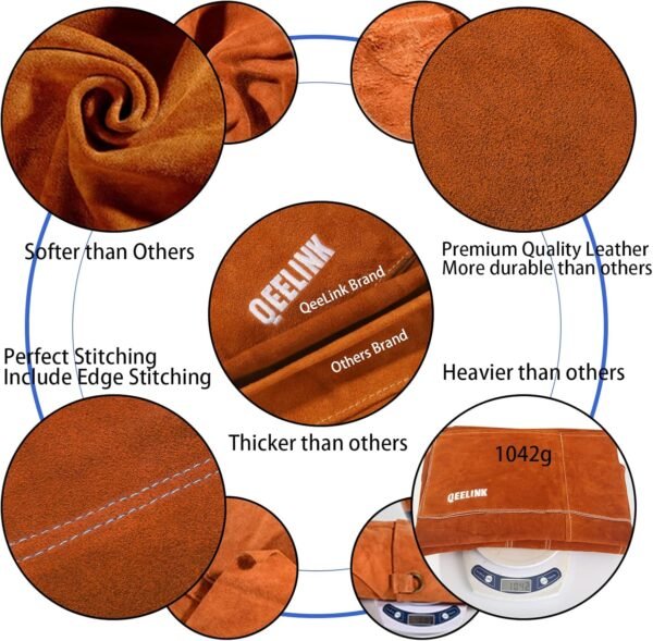 QeeLink Leather Welding Apron with 6 Pockets - Heat & Flame-Resistant Apron, 24'' X 42'', Adjustable M to XXXL 5 81ncSJleY4L. AC SL1500