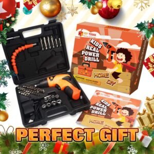 JoyTown Kids Real Power Drill Set – Electric Cordless Drill Tool Kit for Children with Interchangeable Bits, Flexible Shaft, Charger, All in Carrying Case, Learning Tools for Boys & Girls Home DIY - Image 8