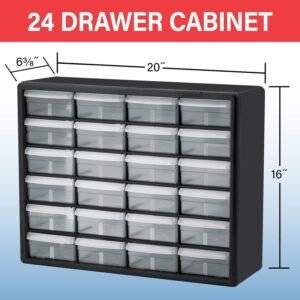 Akro-Mils 24-Drawer Plastic Drawer Storage Cabinet for Garage Organization, Bead Organizer, Building Bricks Storage, Teacher Toolbox, Makeup Organizer, 20" W x 6" D x 16" H, 10724 Black - Image 4