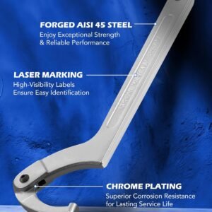 Orion Motor Tech 8pc Adjustable Pin Spanner Wrench Tool Set, Spanner Nut Wrench Tools with Changeable Heads for Pipes Heating Cars, Coilover Hook Wrenches for Suspension System, 3/4" to 6-1/10" - Image 6