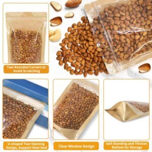 100 PCS Resealable Bags, Stand Up Kraft Bags with Window Clear Front Pouches, Zipper Lock Food Storage Bags 4.7×7.8 Inch Reusable Sealable Bags for Packaging 11 100 PCS Resealable Bags, Stand Up Kraft Bags with Window Clear Front Pouches, Zipper Lock Food Storage Bags 4.7×7.8 Inch Reusable Sealable Bags for Packaging - Image 3