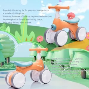 Baby Toddler Balance Bike with Bubble Machine for 1 Year Old Children,4 Wheels Kids Balance Bike w/Bubble Maker,Kids Ride on Toys,Headlight for Ages 12-36 Months Boys Girls (Orange&Green) - Image 4