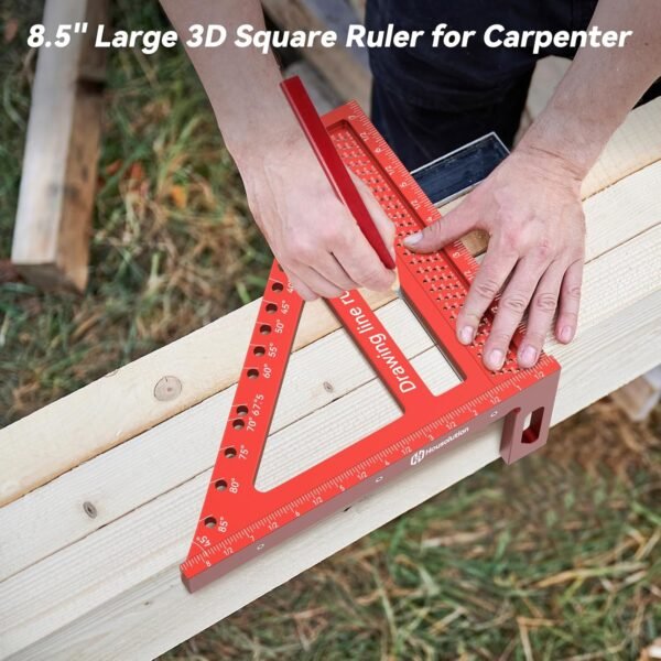 Housolution 8.5Inch 3D 6-in-1 Carpenter Square (1/16" Precision), 0-90° Aluminum Alloy Carpenter Square, Woodworking Protractor Drawing Line, Miter Triangle Ruler High Precision Layout, Red 7 81sUVfTGLdL. SL1500