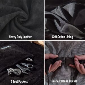 LeaSeek Leather Welding Apron,Heat & Flame-Resistant Heavy Duty Work Apron with 6 Pockets,Woodworking Shop Apron - Image 4