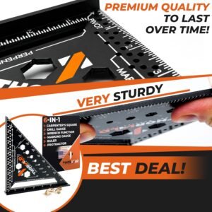 THORVALD 6-in-1 Carpenter Square 7 inch (1/16" Precision) - T Square Multi-Purpose Carpenter Tools : Wrench, Square, Protractor, Ruler, Marking Gauge, Drill Gauge - Image 5