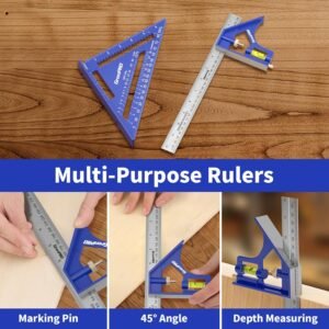 Combination Square Woodworking Ruler Tools, 7inch Carpenter Square Wood Working Tools and Accessories, 12inch Square Ruler, Includes 2-in-1 Carpentry Pencil, Protractor Angle Machinist Tool - Image 4
