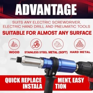 Rivet Gun Adapter Kit,Professional Riveting Insert Nut Hand Tool Kit,2.4/3.2/4.0/4.8mm Diameter Rivet Head, Aluminum Housing, Fit for Cordless Drill,Sheet Metal Work - Image 6