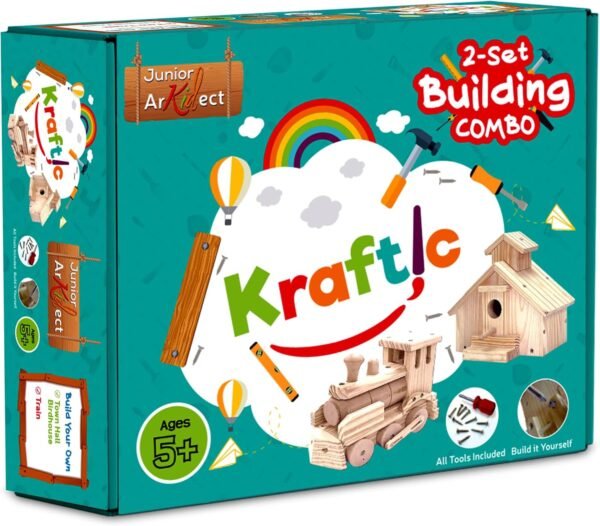 Kraftic Woodworking Building Kit for Kids and Adults, 2 Educational DIY Carpentry Construction Wood Model Kit Toy Projects for Boys and Girls - Build a Wooden Town Hall Birdhouse and Train 8 81y1knaYhsL. AC SL1500