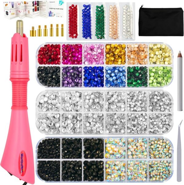 Hotfix Applicator Bedazzler Kit with Rhinestones 5200 Pcs, Hot Fix Bedazzling Kit Crystals Rhinestone Applicator Tool for Clothing, Clothes, Fabric, Shirt, Heat Pen Bedazzle Gems Setter Wand with Tips 2 81yfaOamHQL. AC SL1500