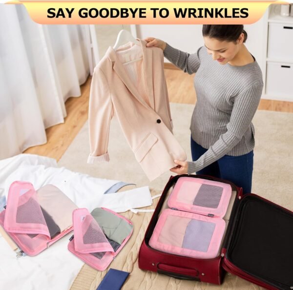 4 Set Ultralight Compression Packing Cubes Travel for Suitcases ,Compressible Mesh Packing Cubes for Travel Women Packing Organizers (Pink) 5 81zVybiio2L. AC SL1500
