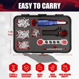 Rivet Gun Adapter Kit,Professional Riveting Insert Nut Hand Tool Kit,2.4/3.2/4.0/4.8mm Diameter Rivet Head, Aluminum Housing, Fit for Cordless Drill,Sheet Metal Work - Image 10