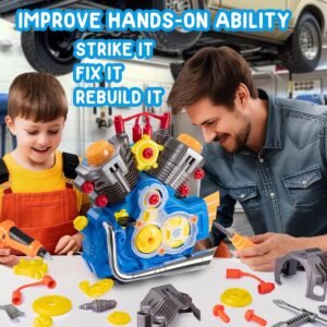 Engine Building Kit, Kids Mechanic Repair Set for Kids Motorcycle Engine，Take Apart Toys-42pc Playset，STEM Engine Model Kit Toy with Cool Lights&Sounds，Educational Toys for 3+ Year Old (Blue) - Image 4