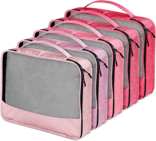 5 Pcs Packing Cubes for Suitcase Large Travel Cubes Carry on Luggage Organizer Bags for Clothes Accessories(L,Pink) 6 91M z+AP9IL. AC SL1500