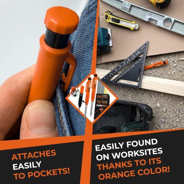 THORVALD 2 Carpenter Pencils Set for Construction - Incl. 38 Leads + Sharpener + Finger Grip - Solid Mechanical Pencils with Fine Point/Best Marking tools Construction/Carpenters/Scriber 5 91O7A8RM6OL. AC SL1500