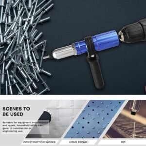 Rivet Gun Adapter Kit,Professional Riveting Insert Nut Hand Tool Kit,2.4/3.2/4.0/4.8mm Diameter Rivet Head, Aluminum Housing, Fit for Cordless Drill,Sheet Metal Work - Image 8