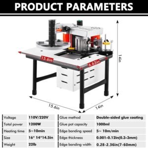 Timber Side Lace Equipment, 1200W Portable Edgebander Arc Straight Side Lace Equipment for Timber Plastic PVC Abdominal Dual Edge Finish Glue Side Bander, 2-6m/ Minutes Rate, 7-60mm Elevation, White - Image 4