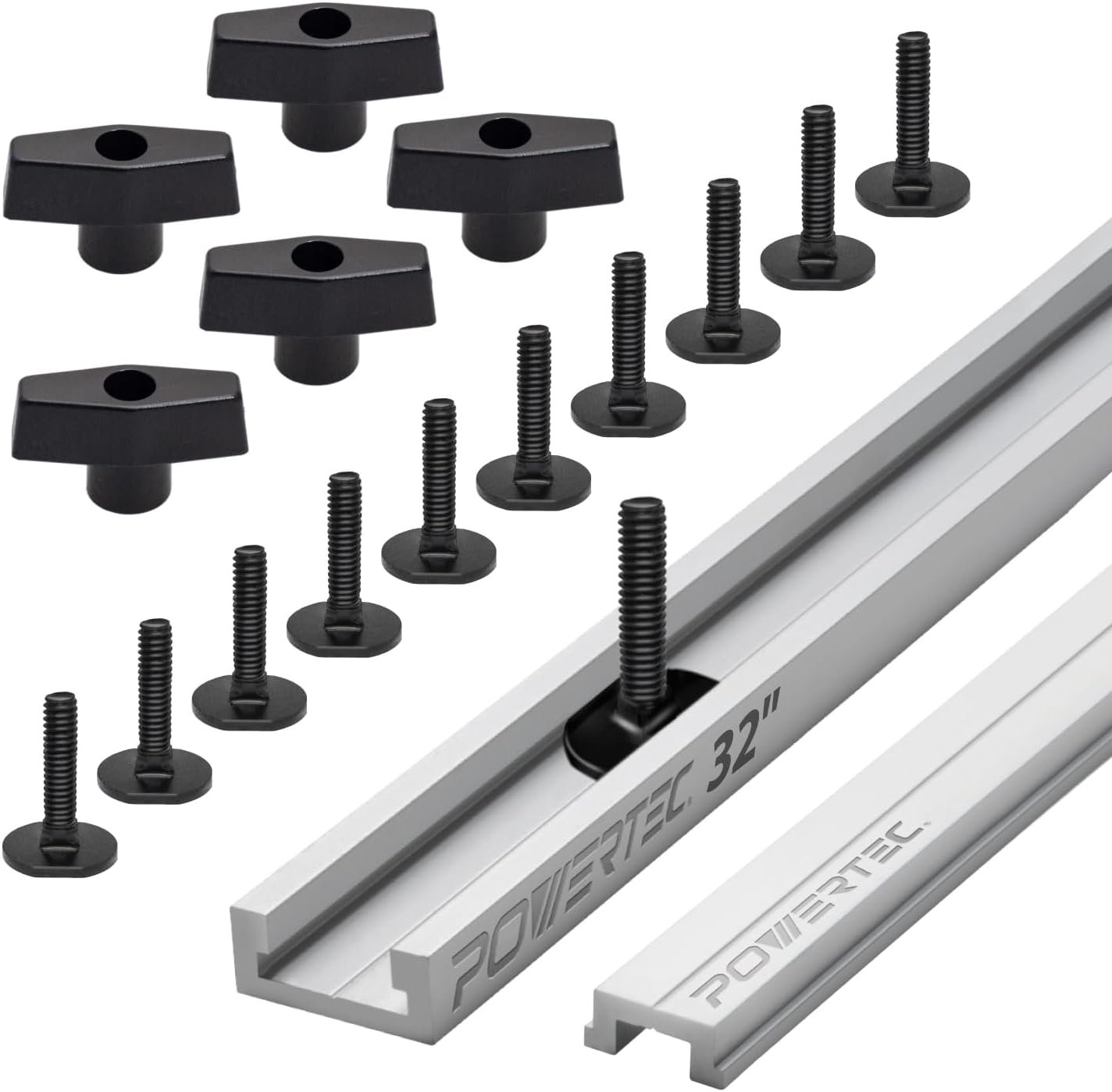POWERTEC 32" Desk Saw Miter T-Track Package-- Features T-Bar, 5pcs T Knobs & 10pcs 1/4" -20, 1" Long Miter T Port Bolts|Miter T Monitor Equipment for Desk Saw & Modem Desk (72192)