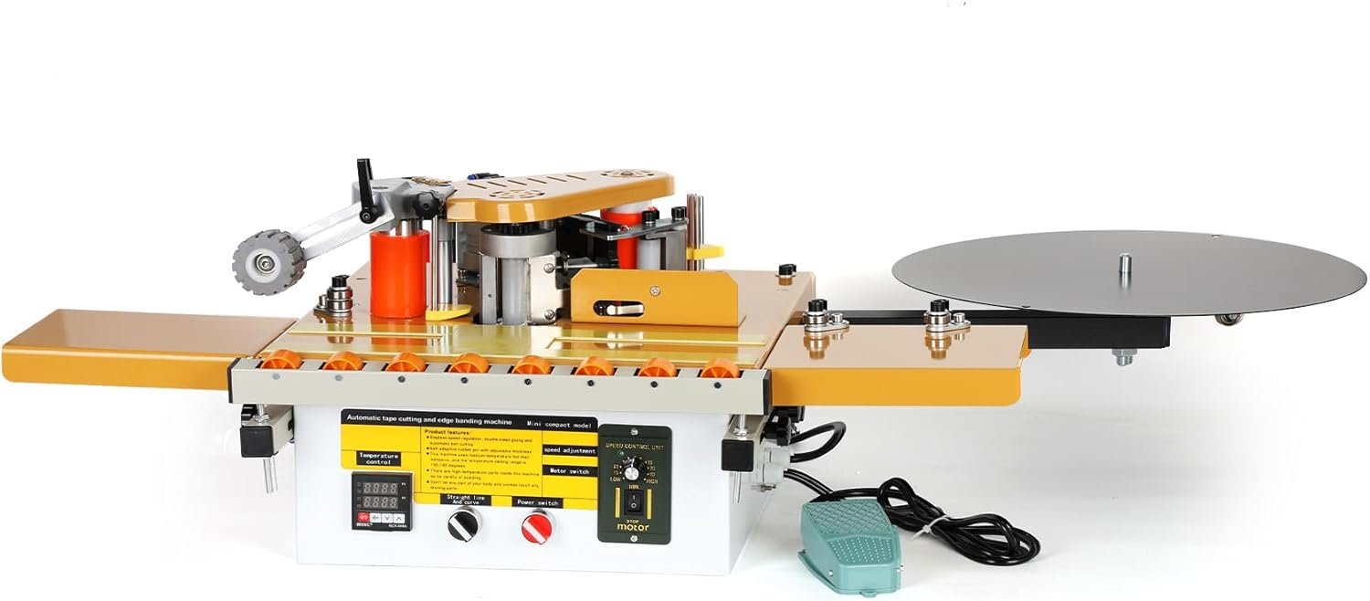 MARGAR Carpentry Side Lace Maker for Curve/Straight Side, Automotive Strip Breaking, Dual-Side Glue Request, Microcomputer Management, Adhesive Capability 1000ml, Changeable Velocity 5-- 10m/min, 110V