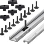 POWERTEC 48″ Desk Saw Miter T-Track Set– Features T-Bar, 5pcs T Knobs & 10pcs 1/4″ -20, 1″ Long Miter T Port Bolts|Miter T Monitor Equipment for Desk Saw & Hub Desk (72193)