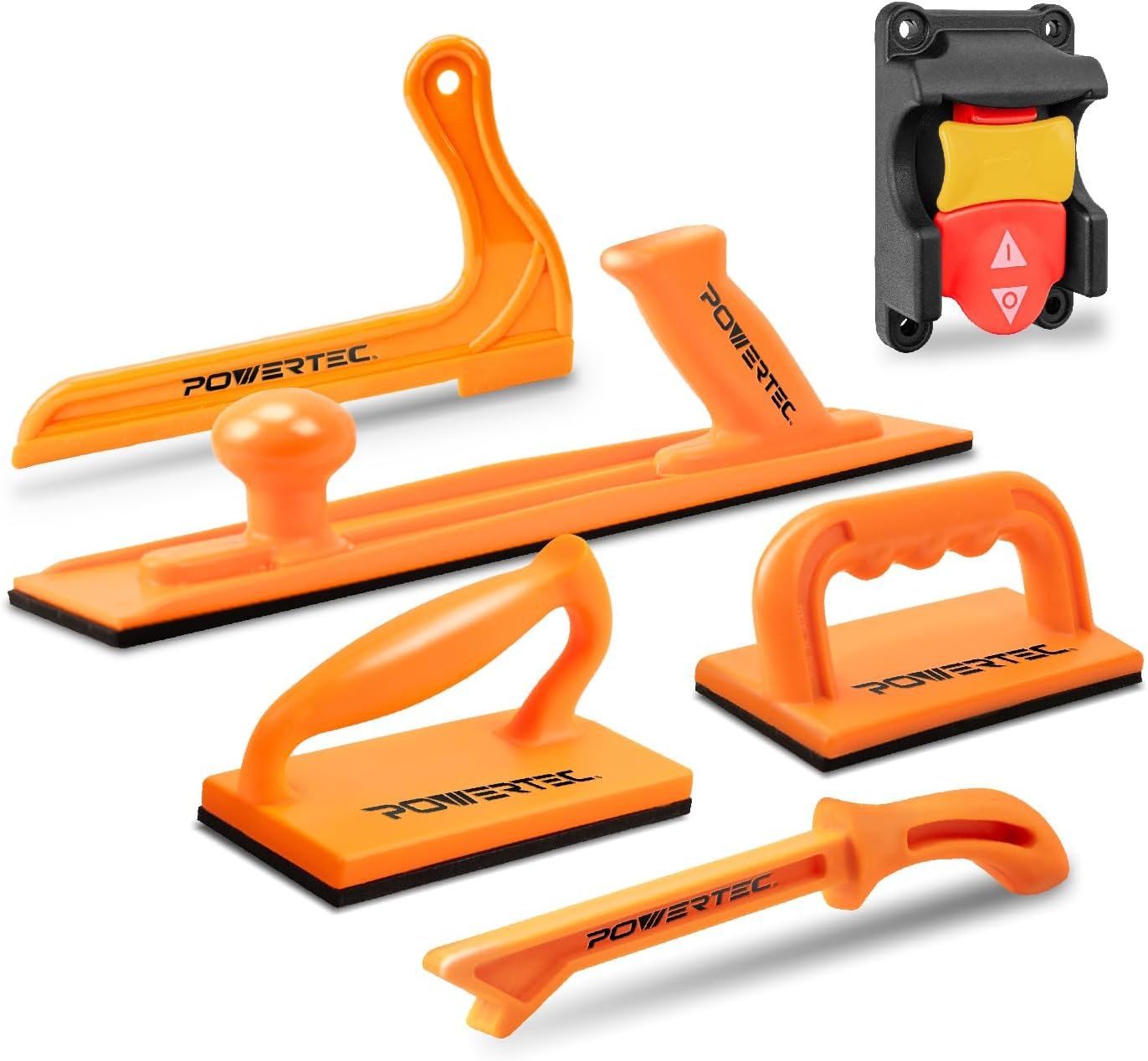 POWERTEC 72101 Press Block as well as Press Stick 5-pc Specify as well as 120V/230V Security Securing Switch Over for Desk Saws, Modem Tables, Band Saws & Jointers, Hand Security Press Devices for Woodworking