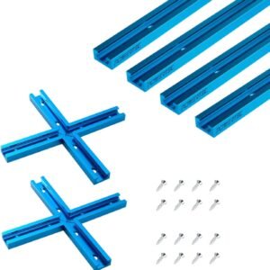 POWERTEC 72082 Double-Cut Account Universal T-Track & Junction Package, 4pc 36 In Light Weight Aluminum T Tracks along with 2 Collections 3" T-Track Junction Package, Exercise Push Desk, Hub Desk, Work Bench