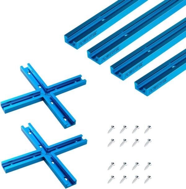 POWERTEC 72082 Double-Cut Account Universal T-Track & Junction Package, 4pc 36 In Light Weight Aluminum T Tracks along with 2 Collections 3" T-Track Junction Package, Exercise Push Desk, Hub Desk, Work Bench