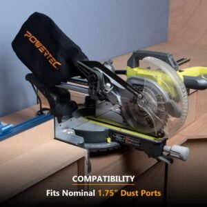 POWERTEC Miter Observed Dirt Debt Collector Bag for 7-1/4", 8-1/2", 10" Miter Saw.Fits Suggested 1-3/4" Dirt Slots, Hook & Loophole Dirt Bag w/Zipper, Wired Flexible Mean Container District Sander & Diagonal Saw( 75076) - Image 7