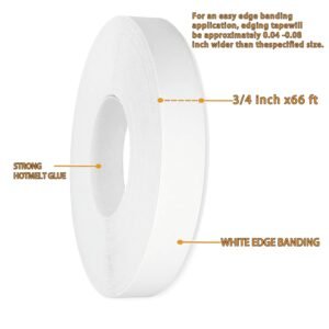 66ft Melamine Side Lace, 3/4 in x 66ft White Side Lace for Plyboard Furnishings, Flexible as well as Pre-glued White Laminate Trimming - Best Closet Side Lace Service - Image 3