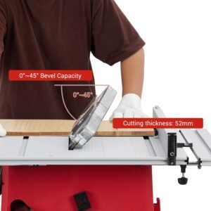 Desk Saw, 10 in 15A Multifunctional Found Along With Stand Up & Press Stick, 90 ° Cross Cut & 0-45 ° Bevel Cut, 5000RPM, Adjustable Cutter Elevation for Carpentry, Reddish - Image 5