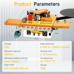 MARGAR Carpentry Side Lace Maker for Curve/Straight Side, Automotive Strip Breaking, Dual-Side Glue Request, Microcomputer Management, Adhesive Capability 1000ml, Changeable Velocity 5-- 10m/min, 110V - Image 8