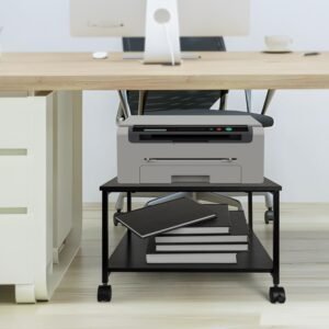 EMERIT 2-Tier Under Workdesk Laser printer Stand up w/Storage - 19.5 x19.5 x12.8" Sturdy Rolling Pushcart, Mobile Laser Printer Desk along with Lockable Tires for Office Association - Industrial Design - Image 5