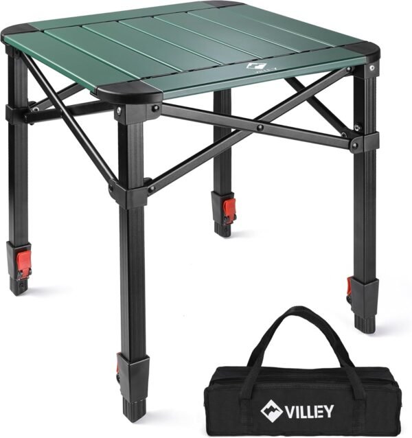 VILLEY Foldable Backpacking Square Dining Table along with Carry Bag, VILLEY Foldable Backpacking Square Dining Table along with Carry Bag, Lightweight Light Weight Aluminum Adjustable Square Dining Table for Outdoor, Backpacking, Outing, Backyards, BARBEQUE (S)