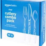 Amazon Basics Disposable Clear Assorted Cutlery Set, Premium Quality, 192 Count, Large Combo Pack Forks, Spoon and Knives
