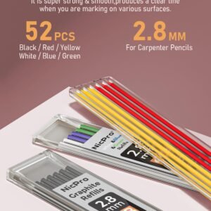 Nicpro 4 Load Builder Pencil along with Sharpener, Technical Builder Pencils along with 52 Refills, Building And Construction Pencil Strong Carpentry Pencils for Engineer (Reddish, African-american, Yellowish, Blue) - Image 4
