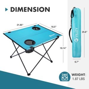 VILLEY Foldable Camping Outdoors Dining Table, Lightweight Portable Seaside Dining Table along with 2 Mug Owners & Carry Bag for Camping Outdoors, Seaside, Angling, Traveling, as well as Outdoor Tasks (Tiny) - Image 3