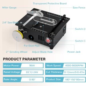 Mini Desk Saw-96W Twin Electric Motor 12MM Slice Deepness, 0-90 ° Slant Change 4 Cutters Prepare & Treaty for Hardwood Crafts, PCB, Polymer Do-it-yourself Pastime Saws 12 Mini Desk Saw-96W Twin Electric Motor 12MM Slice Deepness, 0-90 ° Slant Change 4 Cutters Prepare & Treaty for Hardwood Crafts, PCB, Polymer Do-it-yourself Pastime Saws - Image 6