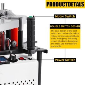 Side Bander, Portable Automatic Strip Damaging Woodworking Side Lace Equipment Lumber PVC Dual Edge Gluing Modifiable rate Side Bander 10-60mm Distance for Straight & Arc Edges (110V,5 m/min) - Image 5