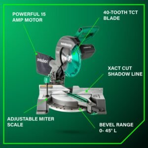 Metabo HPT 10-Inch Solitary Bevel Material Miter Saw, 15-Amp Energy Viewed along with Xact Slice Darkness Product Line, Preciseness Miter Angles, Solitary Bevel 0-45 °, 40T TCT Miter Viewed Cutter, Lightweight Concept, C10FCG2 - Image 4