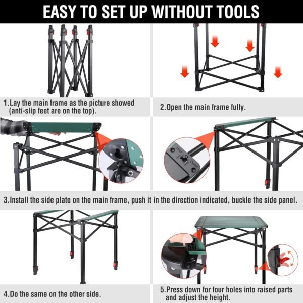 VILLEY Foldable Backpacking Square Dining Table along with Carry Bag, Lightweight Light Weight Aluminum Adjustable Square Dining Table for Outdoor, Backpacking, Outing, Backyards, BARBEQUE (S) 6 818aHBdHrNL. AC SL1500