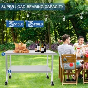 HARDURA Stainless-steel Desk along with Tires 24 x 48 Inches Casters NSF Sturdy Commercial Job & Prepare Desk along with Undershelf and also Galvanized Thighs And Legs for Dining Establishment Kitchen Area Club and also Accommodation Garage - Image 2