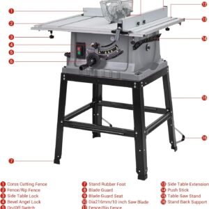 Dining table Saw, 10 In 15A Multifunctional Observed Along With Stand Up & Drive Stick, 90 ° Cross Slice & 0-45 ° Bevel Slice, 5000RPM, Adjustable Cutter Elevation for Wood Working, Grey 9 Dining table Saw, 10 In 15A Multifunctional Observed Along With Stand Up & Drive Stick, 90 ° Cross Slice & 0-45 ° Bevel Slice, 5000RPM, Adjustable Cutter Elevation for Wood Working, Grey - Image 3